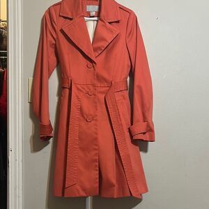H&M Orange Trench Coat with Belted Waist